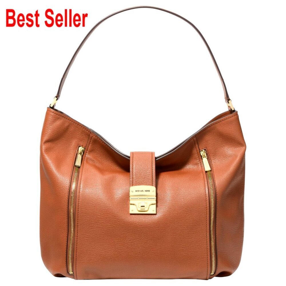 Leather Hobo Shoulder Bag with Zip Pockets and Spacious Compartment